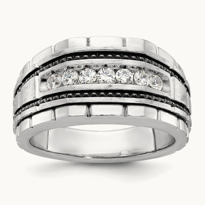w/ Black RH IBGoodman Men's Satin & Textured 7-Stone Dia Ring, 14K White Gold