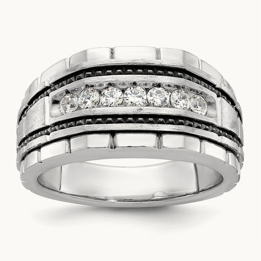 w/ Black RH IBGoodman Men's Satin & Textured 7-Stone Dia Ring, 14K White Gold