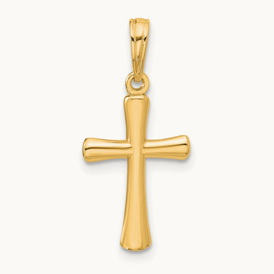 Polished Beveled Cross w/ Round Tips Charm — 14K Yellow Gold, 22mm