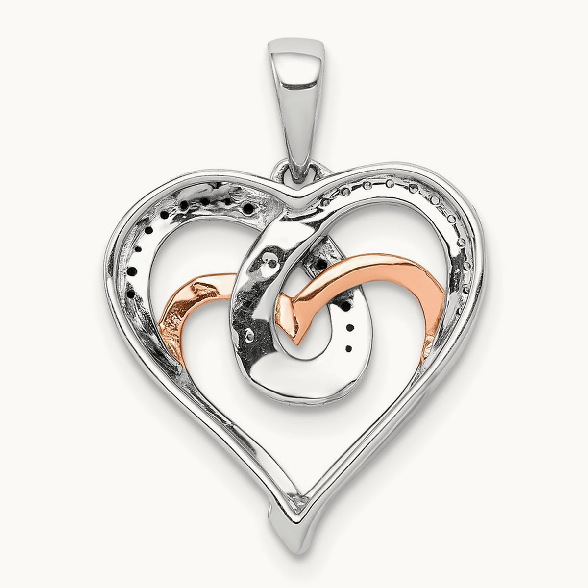 Diamond Hearts Pendant, 14K White with Rose Gold White and Black