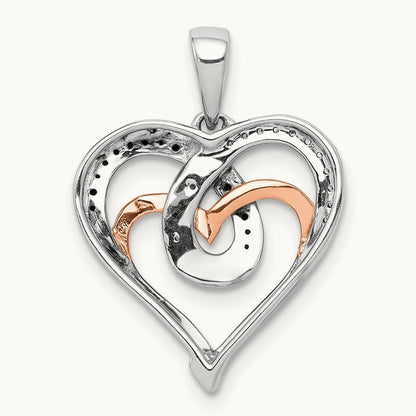 Diamond Hearts Pendant, 14K White with Rose Gold White and Black