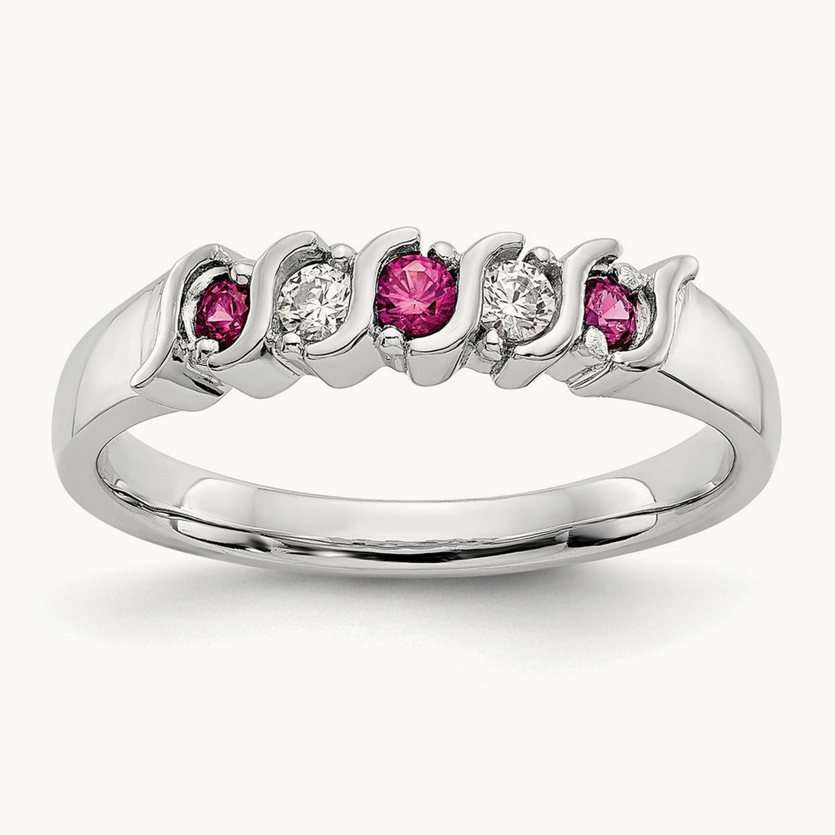 Diamond with Ruby Band — 14K White Gold, 0.09 ct, 7