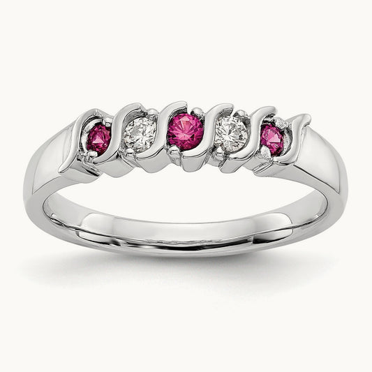 Diamond with Ruby Band — 14K White Gold, 0.09 ct, 7
