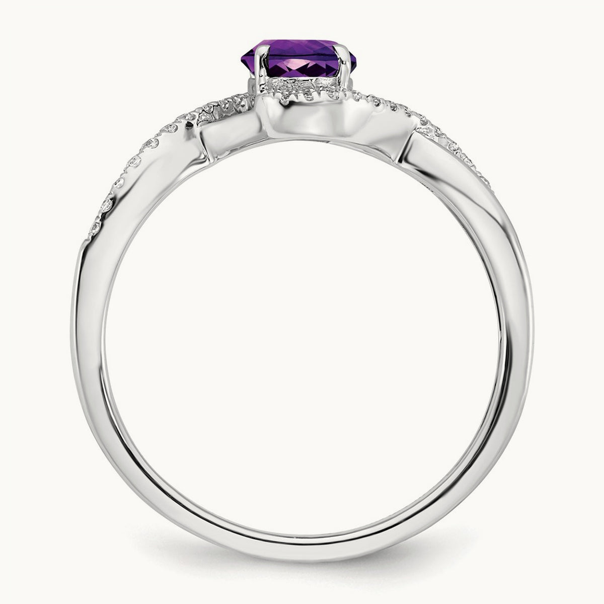 Oval Amethyst and Diamond Twist Ring, 14K White Gold
