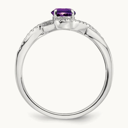 Oval Amethyst and Diamond Twist Ring, 14K White Gold