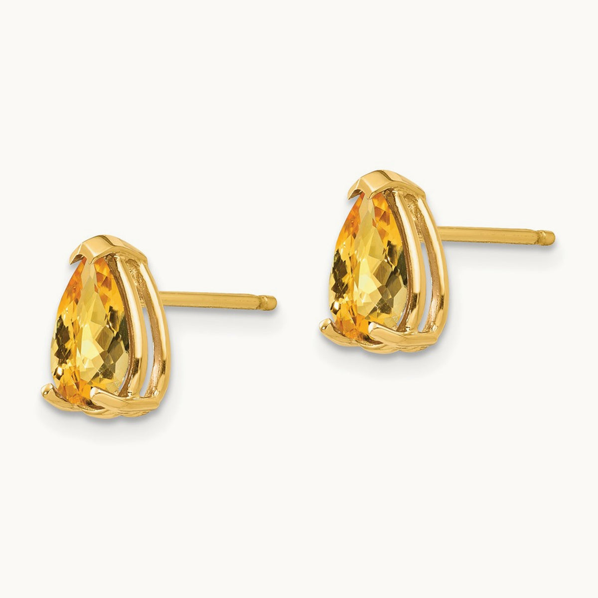 8x5mm Pear Citrine Checker Earrings, 14K