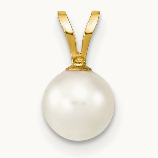 6- White Saltwater Akoya Cultured Pearl Pendant, 7mm, 14K Gold