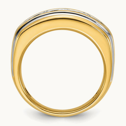w/ White RH IBGoodman Men's Polished and Grooved Diamond Ring, 14K