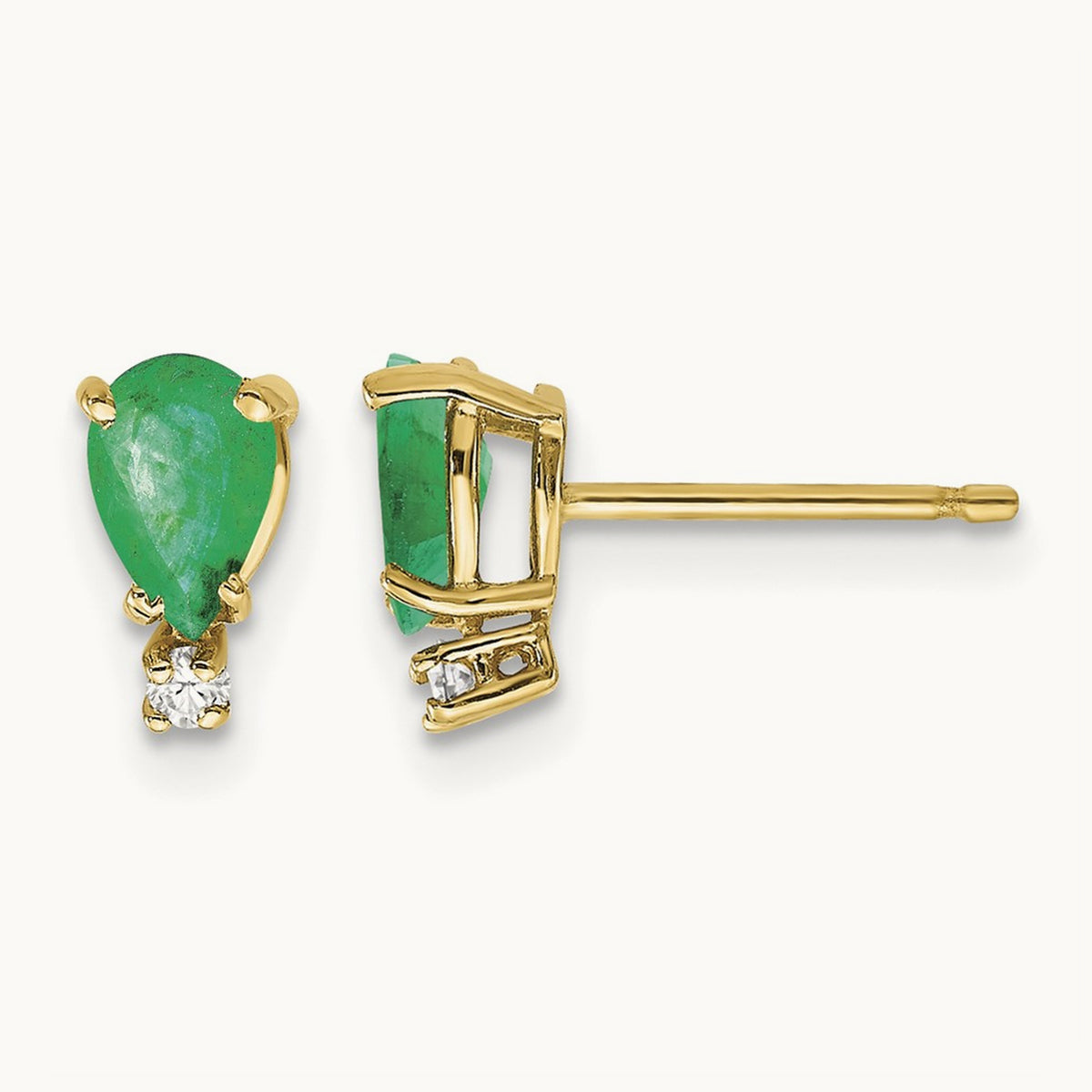 6x4 Pear Emerald and Diamond Earrings, 14K