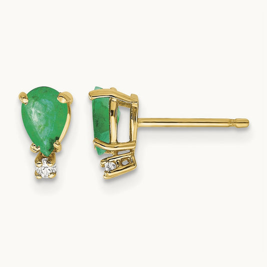 6x4 Pear Emerald and Diamond Earrings, 14K