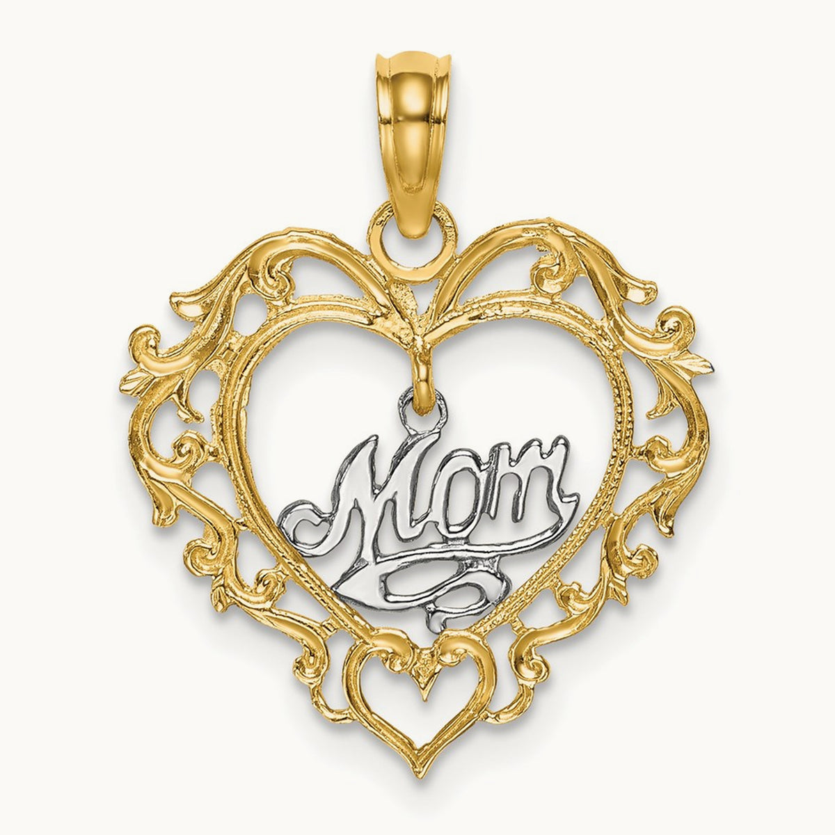 MOM Inside Heart Charm — 14K Two-Tone Gold, 21.6mm