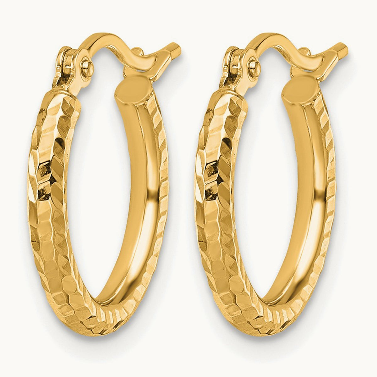 Diamond-cut Round Tube Hoop Earrings — 10K Yellow Gold