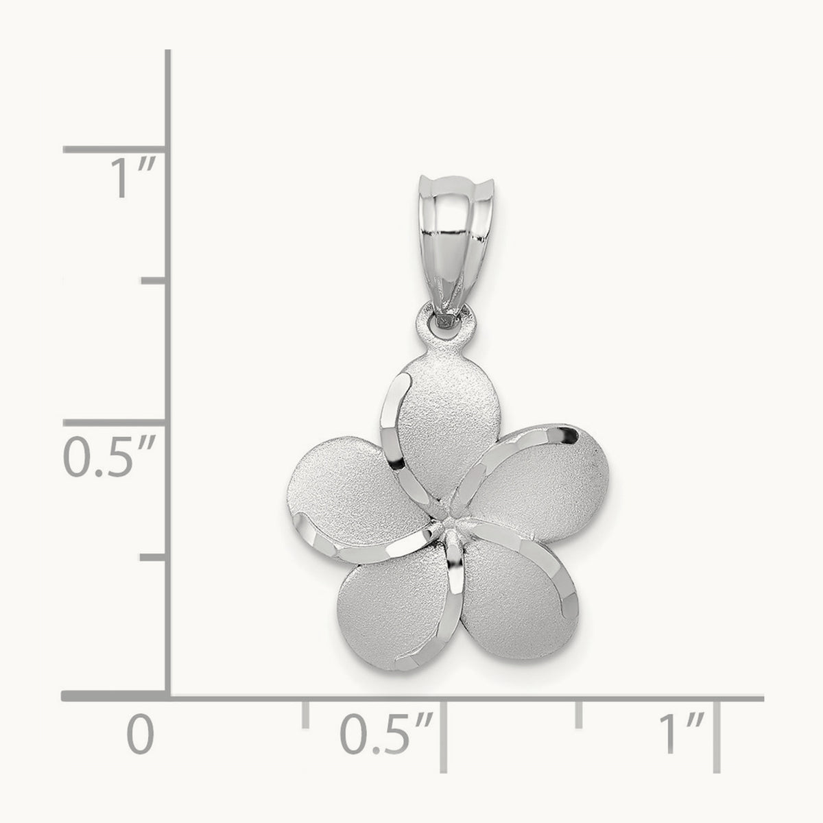 Dipped in White Rhodium Satin D/C Plumeria Charm, 14K Yellow Gold