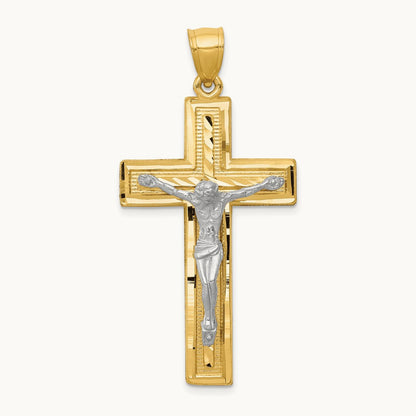 Diamond-cut Latin Crucifix Pendant, 14K Two-tone