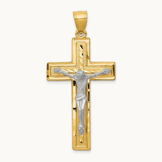 Diamond-cut Latin Crucifix Pendant, 14K Two-tone