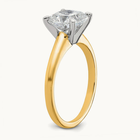 14ktt 2 1/2ct Cert Lab Grown Dia VS+ F+ Cushion Comp Solitaire Eng Ring