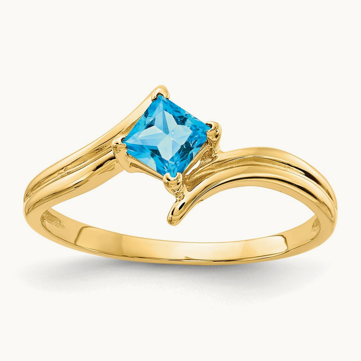 Princess Cut Blue Topaz ring, 4mm, 14K