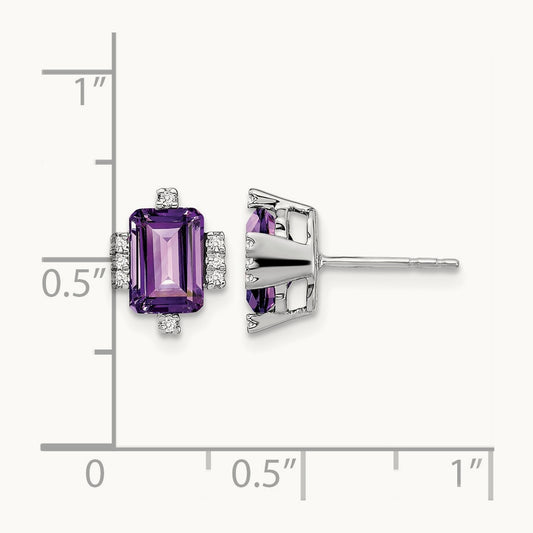 Emerald-shape Amethyst and Diamond Earrings, 14K White Gold