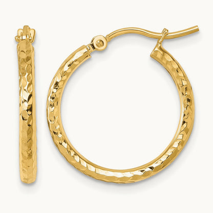 Diamond-cut Round Tube Hoop Earrings — 10K Yellow Gold