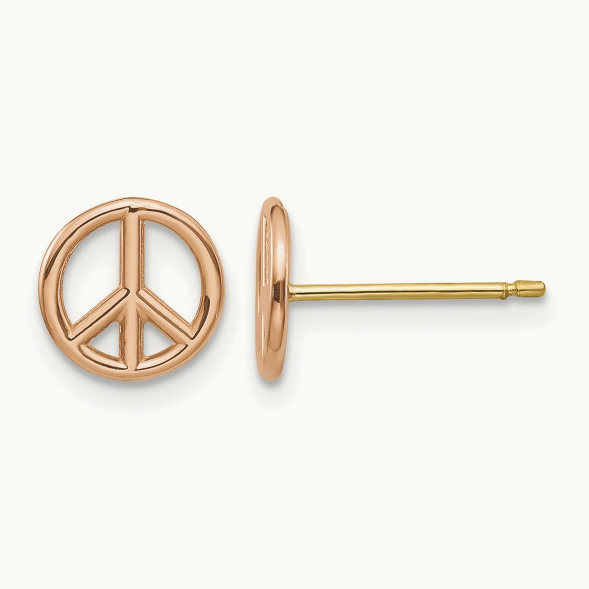 Polished Peace Symbol Post Earrings — 14K Two-Tone Gold, 8mm