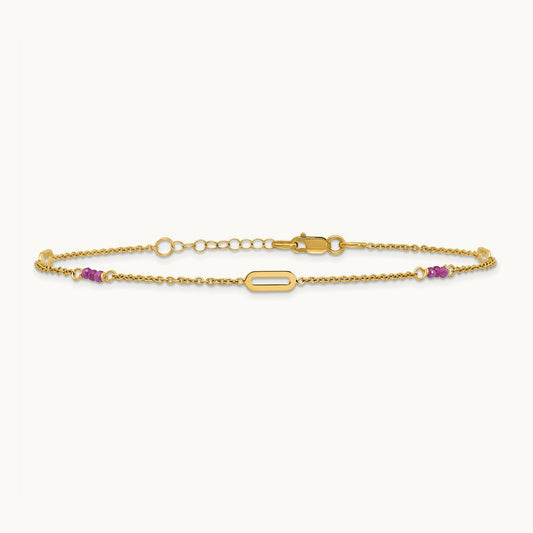 Polished Red Corundum 9in Plus 1in ext Anklet, 14K
