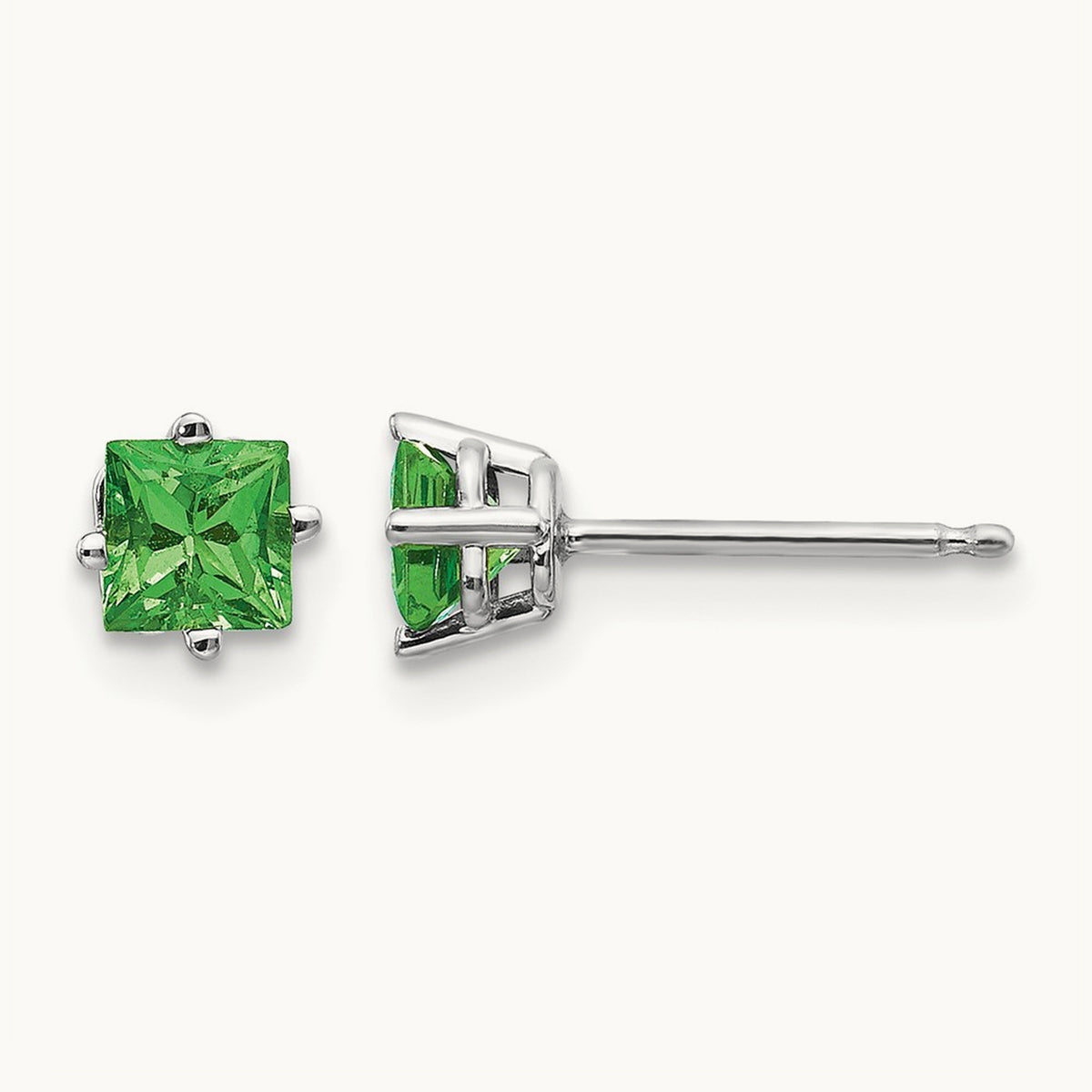 Tsavorite Post Earrings, 14K White Gold