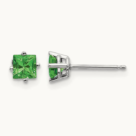 Tsavorite Post Earrings, 14K White Gold