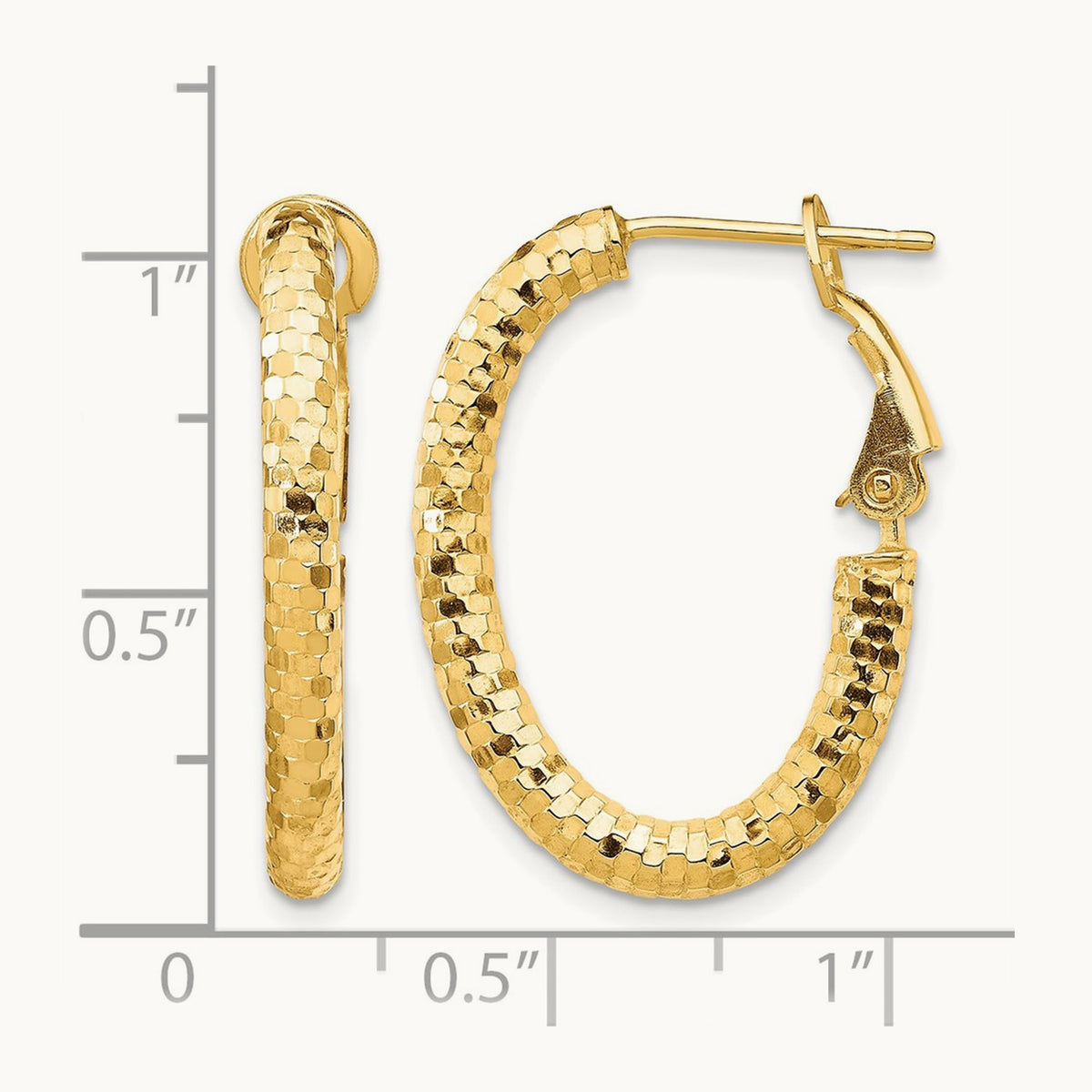 Diamond-cut Oval Omega Back Hoop Earrings — 3x26mm