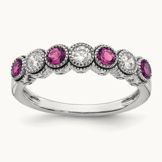 Created Pink Sapphire Ring, 0.50 ct tw Lab-Grown Diamond