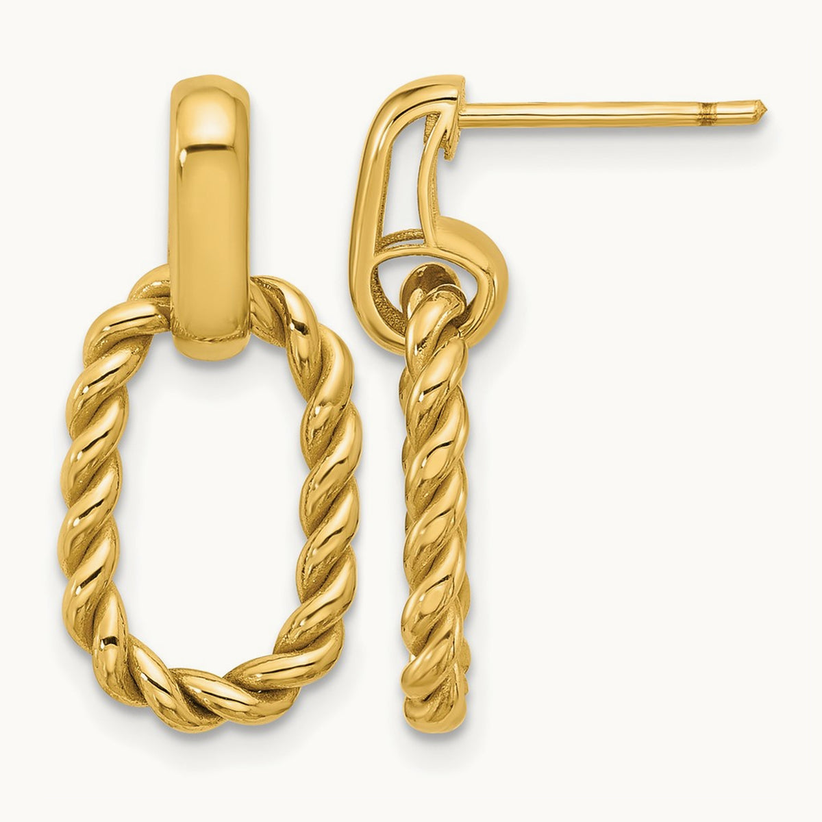 Polished and Twisted Oval Link Dangle Post Earrings, 14K — Leslie's