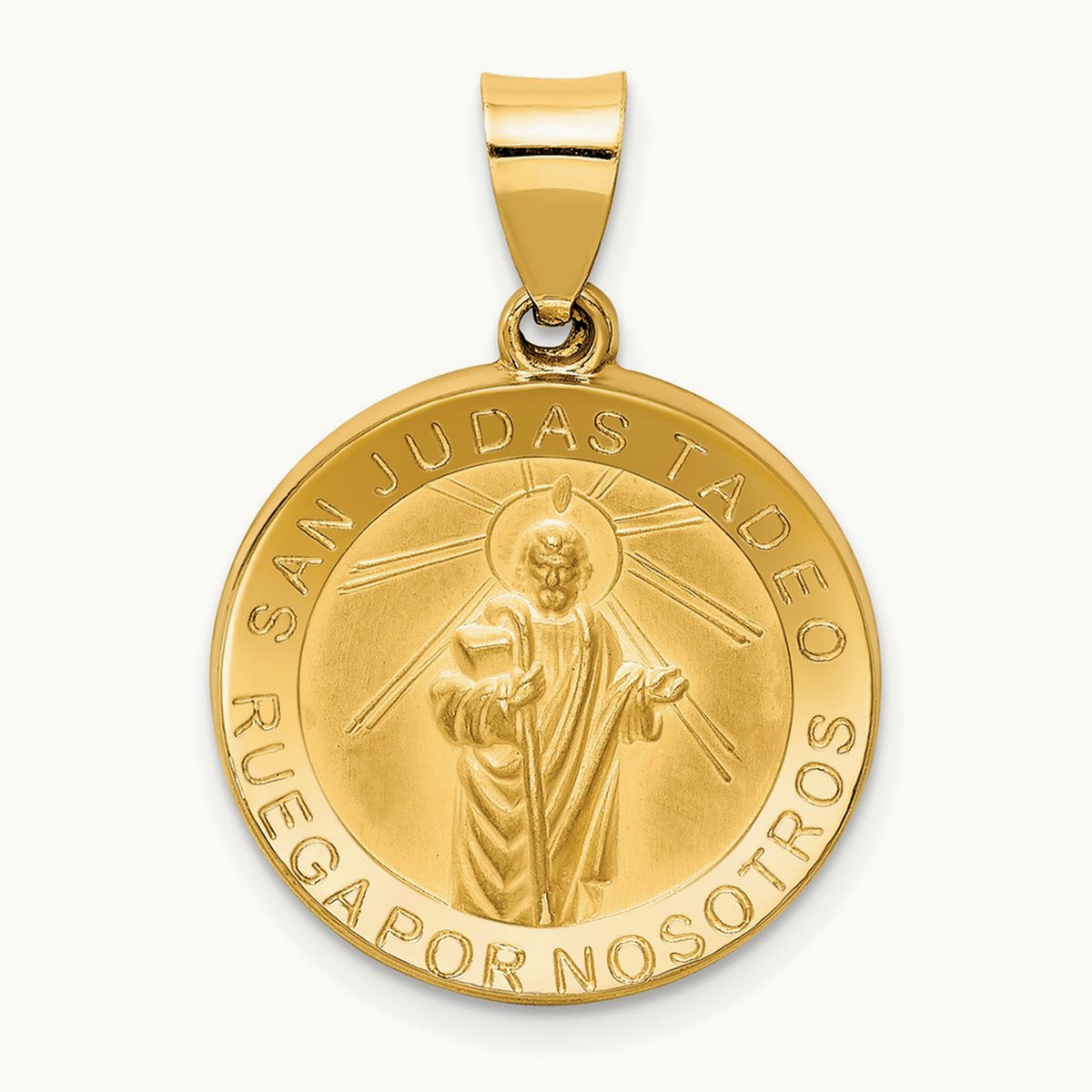 Polished / Satin Hollow Spanish St. Jude Thaddeus Medal, 14K