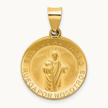 Polished / Satin Hollow Spanish St. Jude Thaddeus Medal, 14K