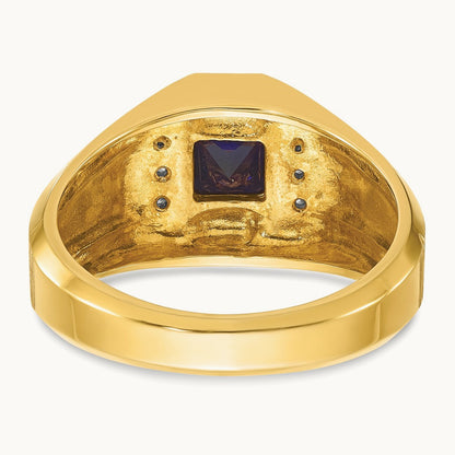 IBGoodman Men's Cr.Sapphire and Diamond Satin Complete Ring, 14K