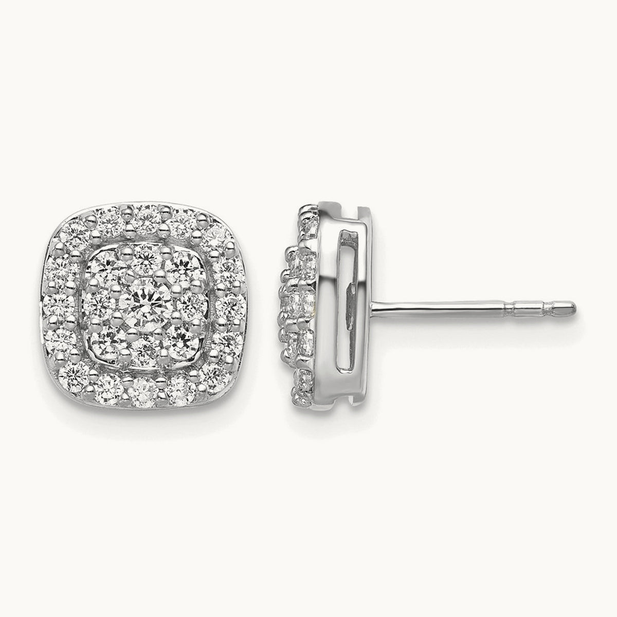 Square Halo Post Earrings, 0.75 ct tw Lab-Grown Diamond — 14K White Gold