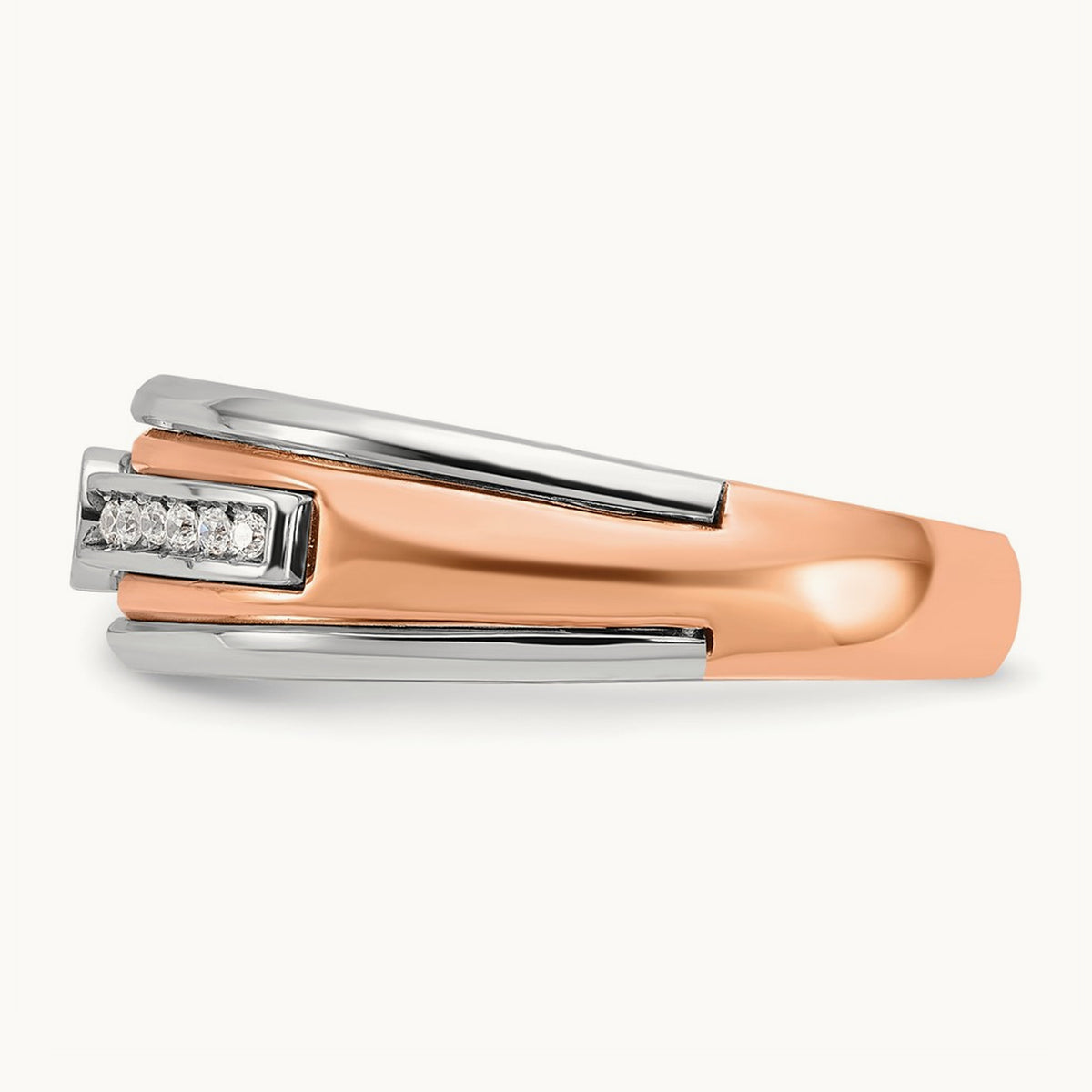 White/Rose Gold IBGoodman Men's Diamond Complete Ring, 14K Two-tone