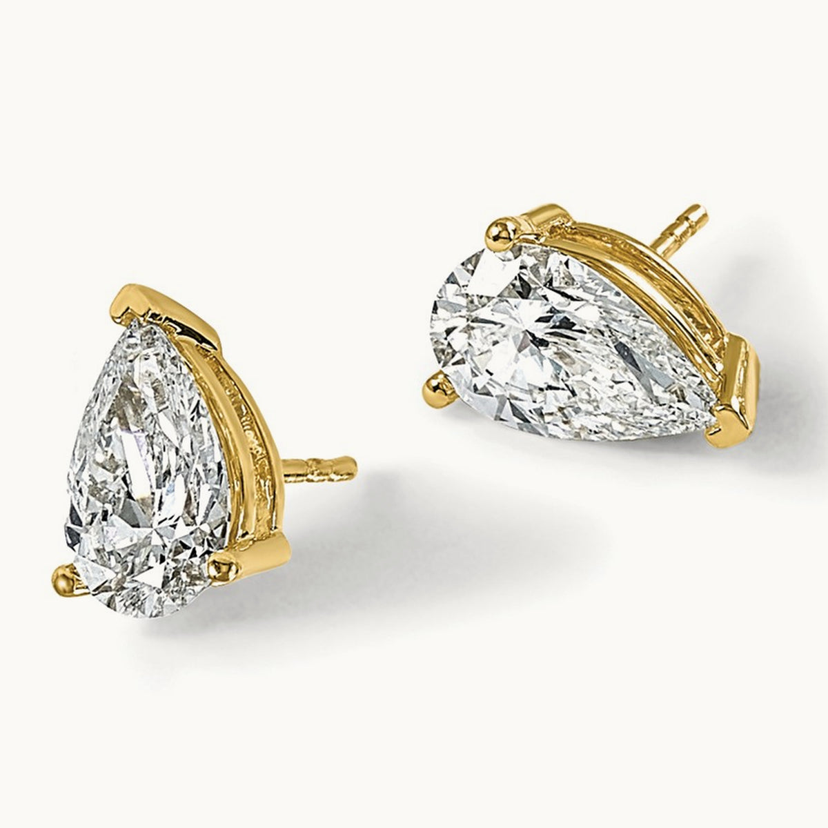 Pear 3 Prong Stud Earrings, 0.50-6.00 ct tw Lab-Grown Diamond — 4 ct, 14K Yellow Gold