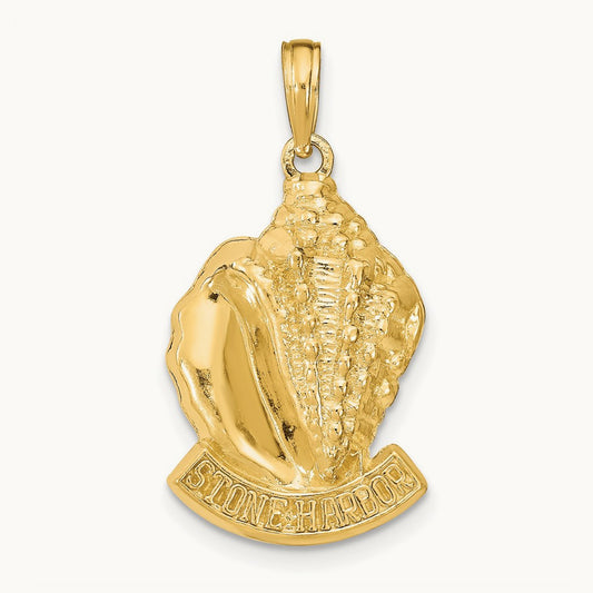 STONE HARBOR, NJ Conch Shell Pendant, 14K