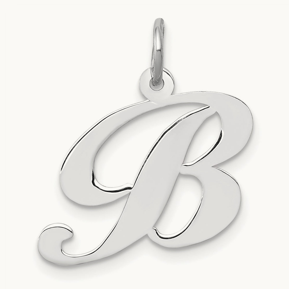 Medium Fancy Script Initial Charm — 14K White Gold, B