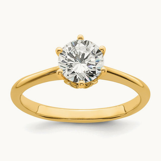 Polish 1ct Round Leaf Design Semi-Mount Dia Ring, 14K