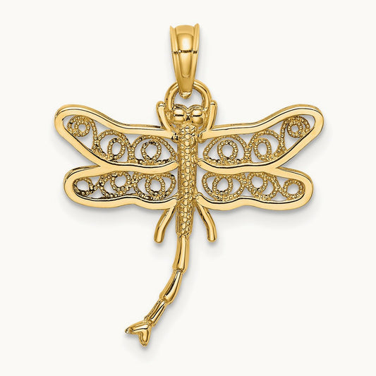 Dragonfly w/Beaded Filigree Wings Charm, 14K
