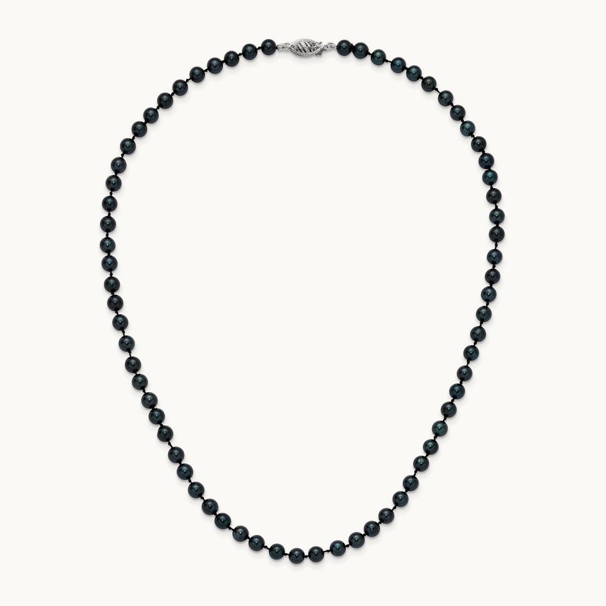 5- Round Black Saltwater Akoya Cultured Pearl Necklace, 14K White Gold