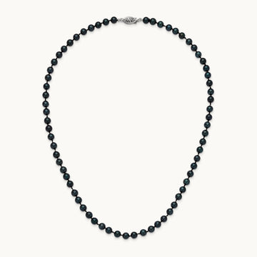 5- Round Black Saltwater Akoya Cultured Pearl Necklace, 14K White Gold