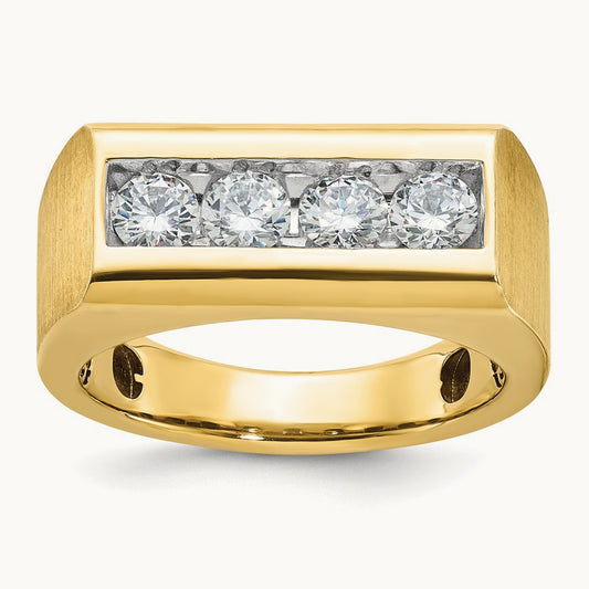 IBGoodman Men's Polished and Satin 4-Stone Diamond Ring, 14K