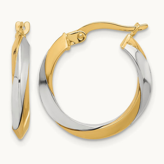 Polished Twist Hoop Earrings, 14K Two-tone