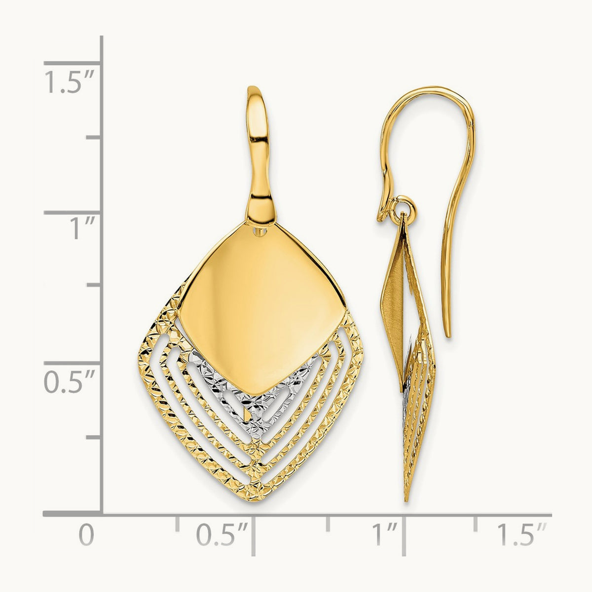 Rhodium Polished Brushed D/C Dangle Earrings, 14K White — Leslie's