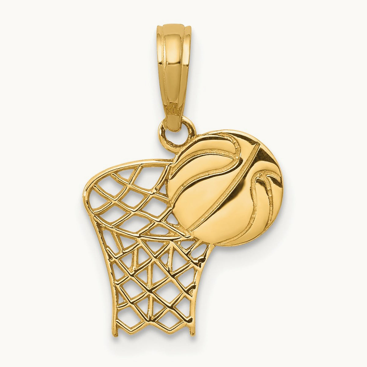 Basketball Hoop and Ball Pendant, 14K