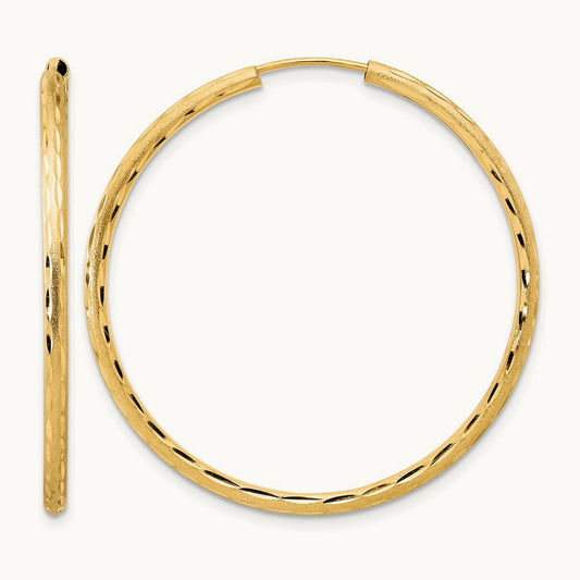 Polished and Satin D/C Endless Hoop Earrings, 2.00mm, 14K