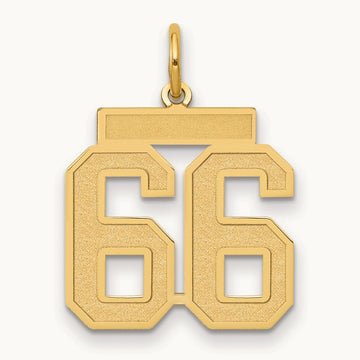 Medium Satin Number 66 Charm, 14K