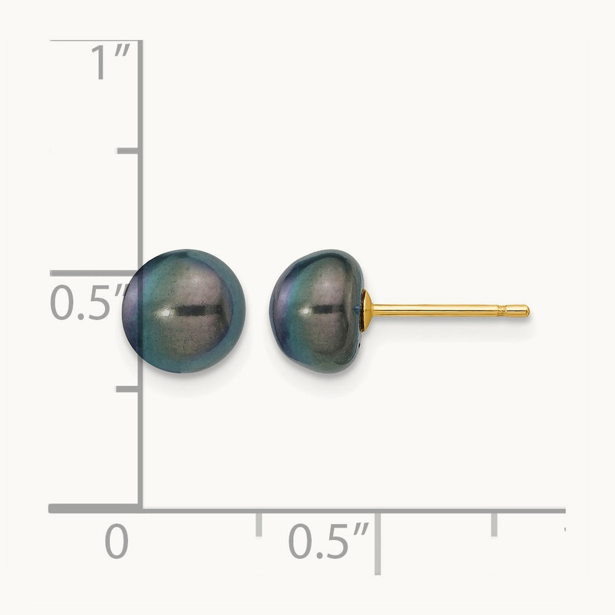 Black Button Freshwater Cultured Pearl Stud Post Earrings — 14K Yellow Gold
