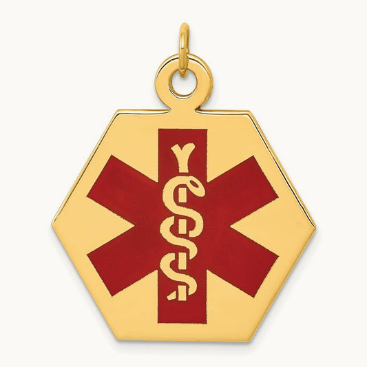 Red Enamel Medical Jewelry Pendant, 14K